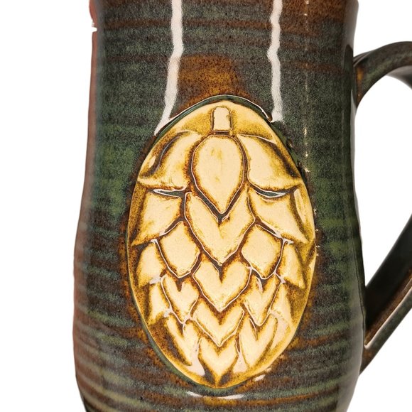 Hops Pottery Mug Green and Brown Handmade - Picture 10 of 10